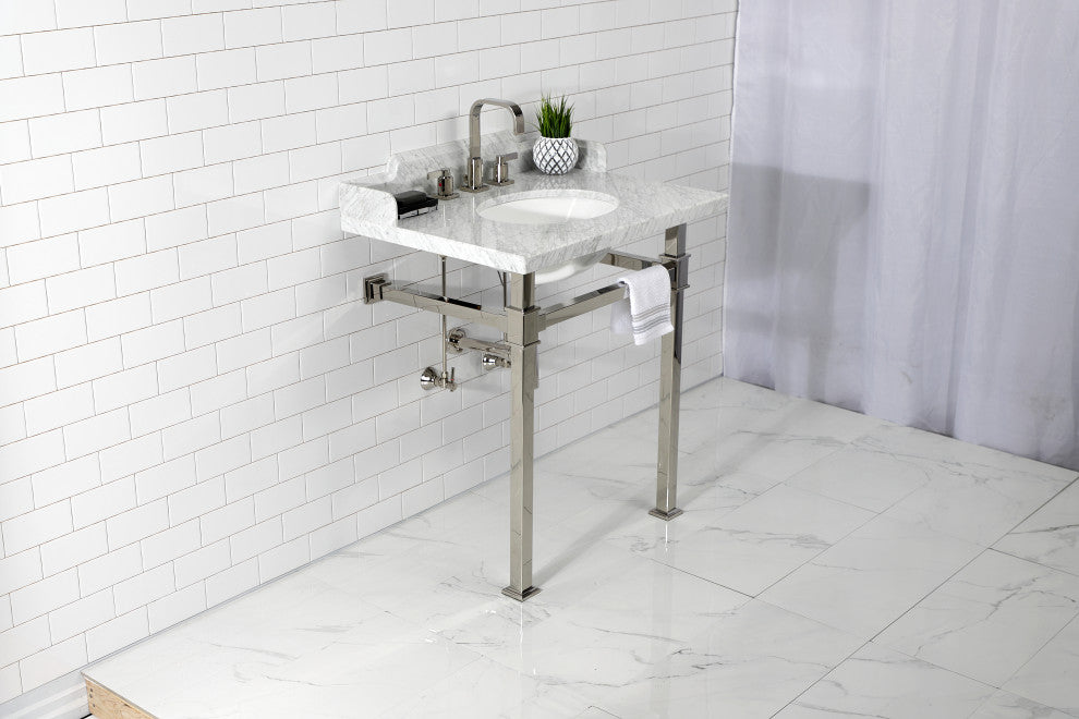 Kingston Brass LMS30MOQ6 30" Carrara Marble Console Sink, Legs