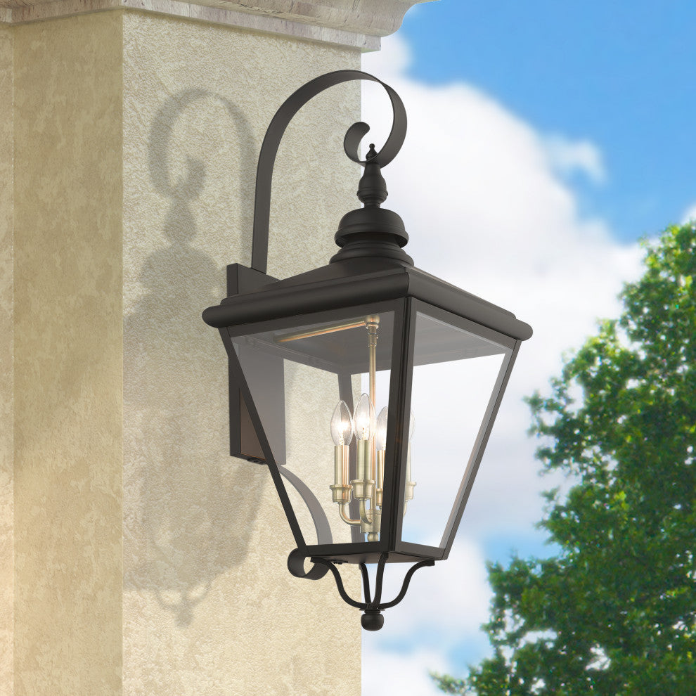 4 Light Bronze Outdoor Extra Large Wall Lantern, Antique Brass