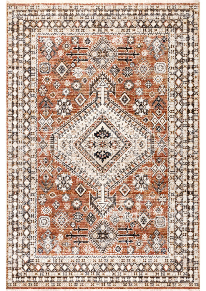 Nuloom Vanesa Distressed Traditional Medallion Bordered Area Rug, Rust 5'x8'