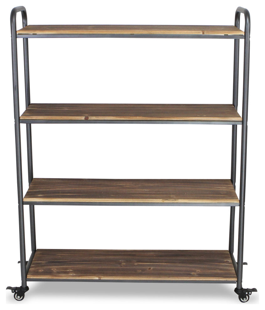 4-Tier Metal and Wood Caster Cart, Brown and Gray