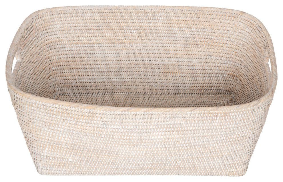 La Jolla Rattan Oblong Storage Basket, Large, White-Wash