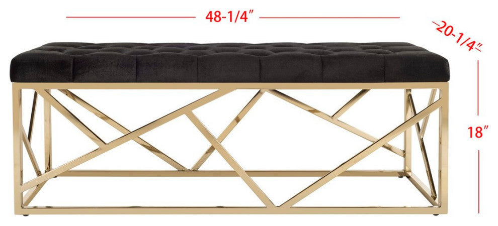 Safavieh Farah Tufted Rectangle Bench, Black/Gold