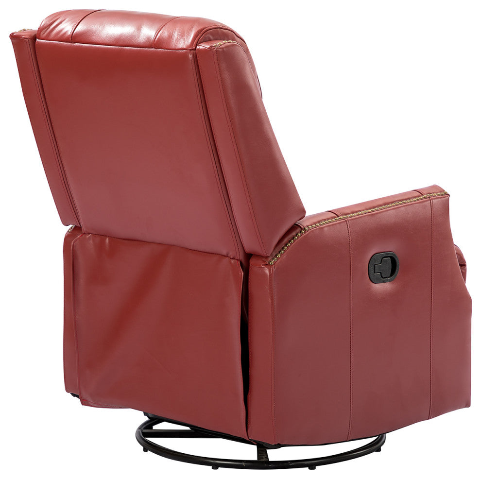 Genuine Leather Manual Swivel Recliner, Red