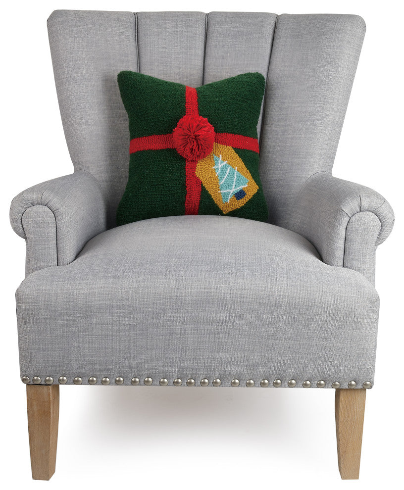 Green Gift W/Pom Pom Hook Pillow