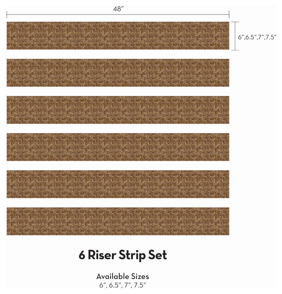 Wicker Weave Peel and Stick Stair Riser Strips, Brown, 48"x7", Set of 6