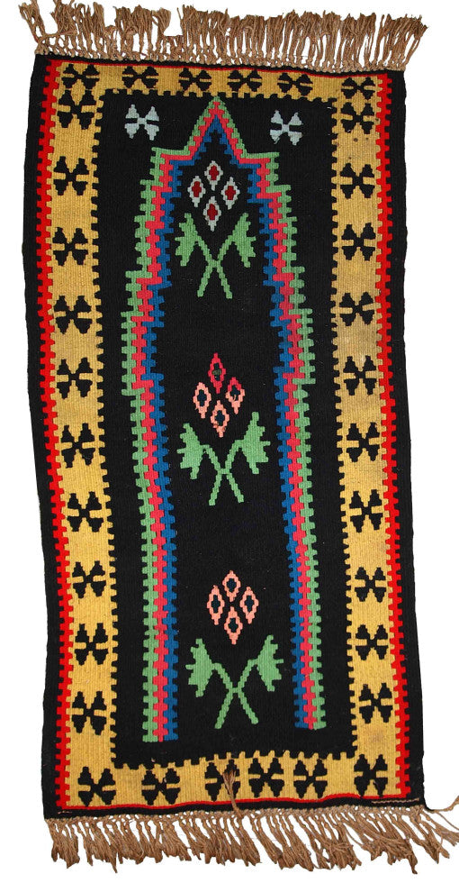 Handmade Vintage prayer Turkish Anatolian Kilim, 2.2'x4.4', 67cmx135cm 1970s