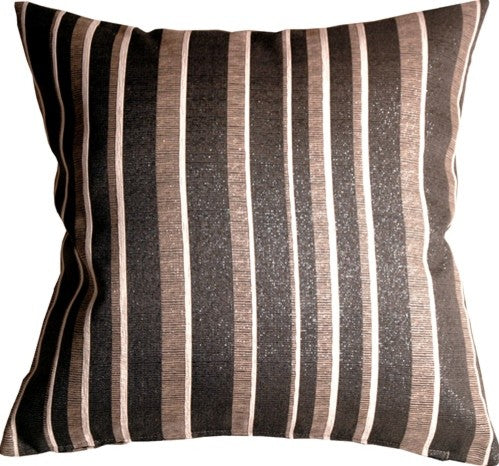 Pillow Decor - Glitter Stripes 20 x 20 Cream and Gray Throw Pillow