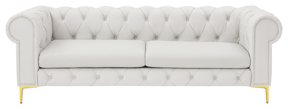 Nicole Miller Geraldine Sofa Button Tufted, 3 Seat, White Leather PU