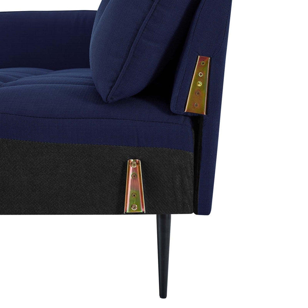 Tufted Sofa, Fabric, Dark Blue, Modern, Living Lounge Hotel Lobby Hospitality