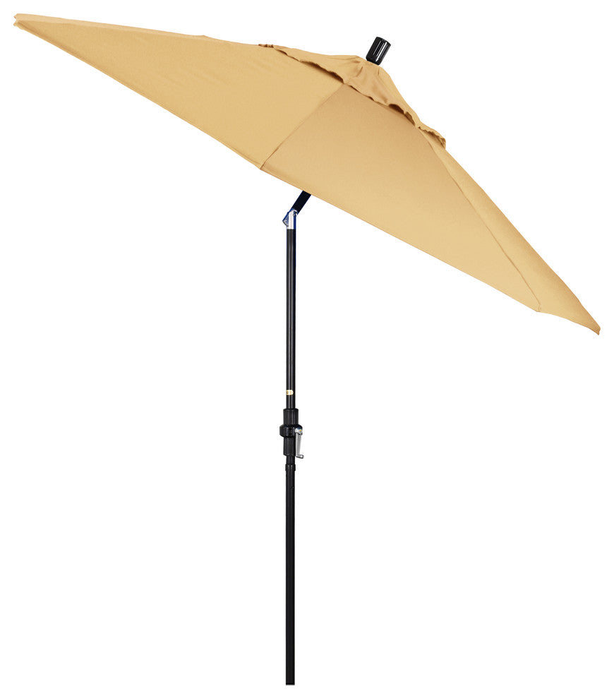 9' Matted Black Collar Tilt Lift Fiberglass Rib Aluminum Umbrella, Sunbrella, Wheat