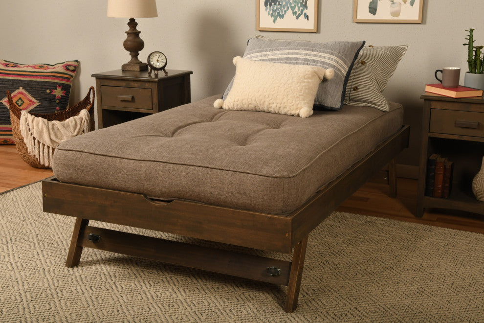 Pop Up, Rustic Walnut Finish With Linen Stone Mattress