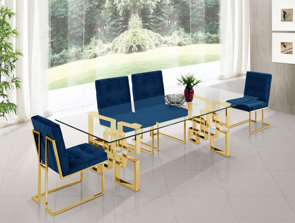 Pierre Velvet Upholstered Dining Chair (Set of 2), Navy