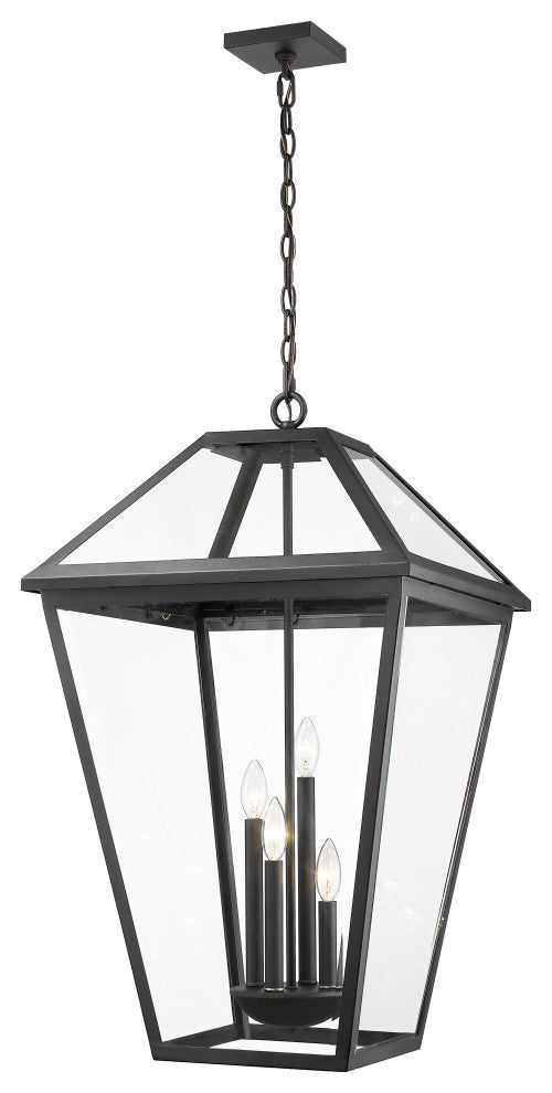 Zlite 579CHXLX-BK 4-Light Outdoor Chain Mount Ceiling Fixture, Clear Beveled