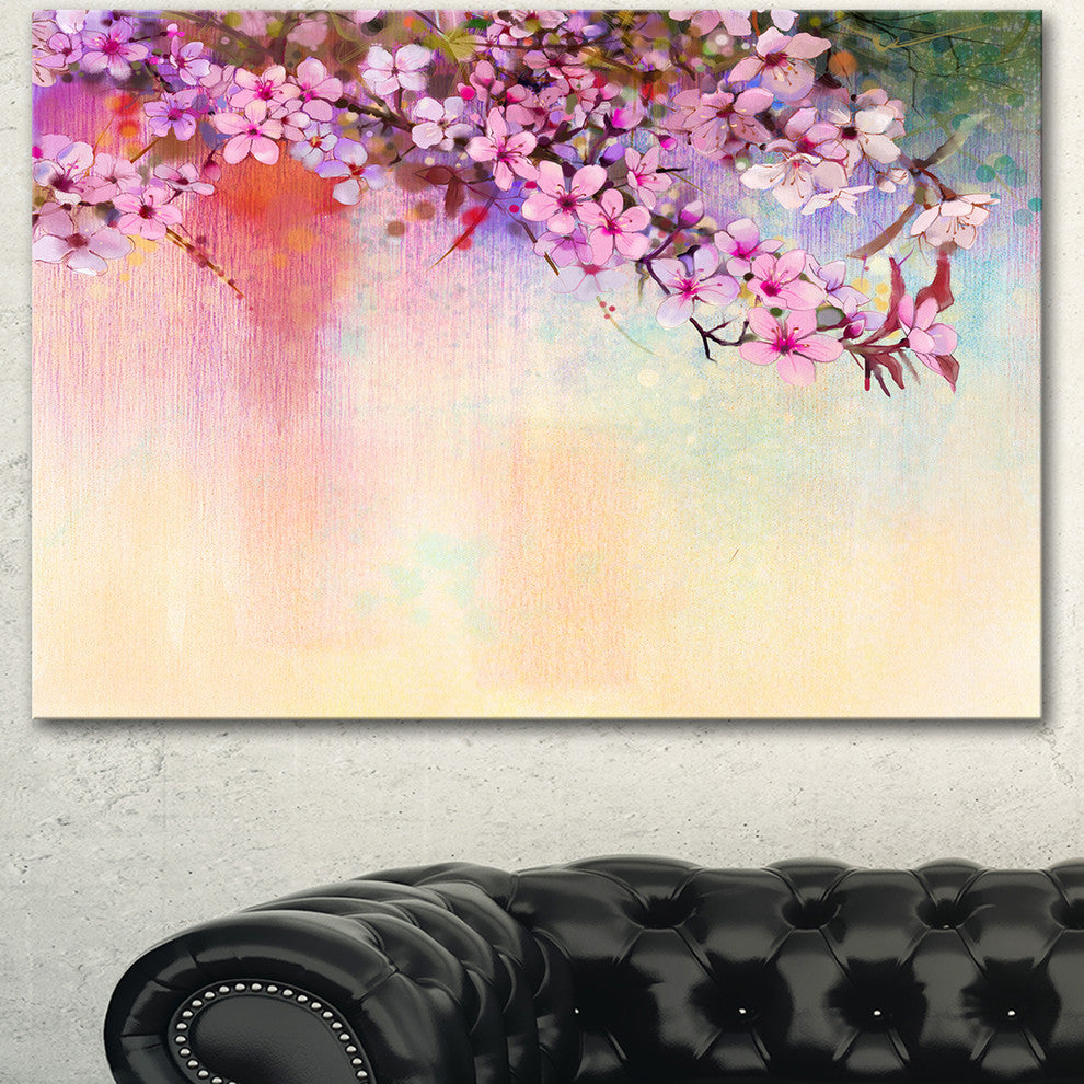 Watercolor Painting Cherry Blossoms, Floral Canvas Art Print, 40"x30"
