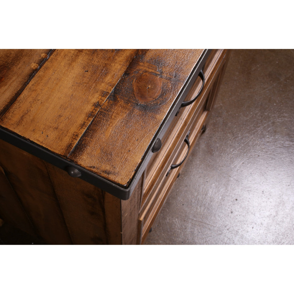 Sunset Trading Rustic City 2 Drawer Nightstand, Industrial Metal Accents