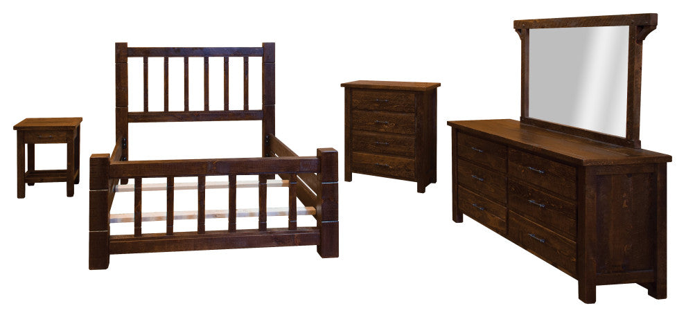 Barnwood Style Timber Peg Mission Bedroom Set, Early American, King
