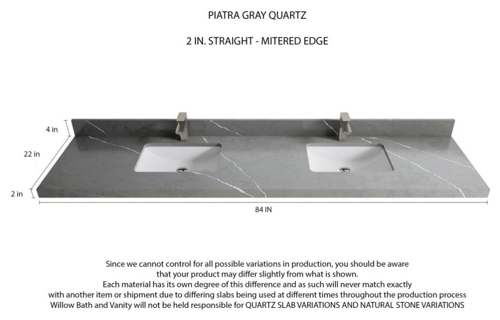 Aberdeen 84 Double Sink Bath Vanity in White 2" Piatra Gray