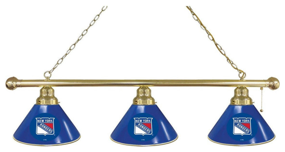 Holland New York Rangers 3-Shade Billiard Light - Brass Fixture