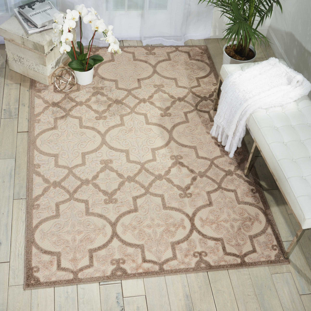 8 x 11 Cream and Beige Trellis Indoor Outdoor Area Rug