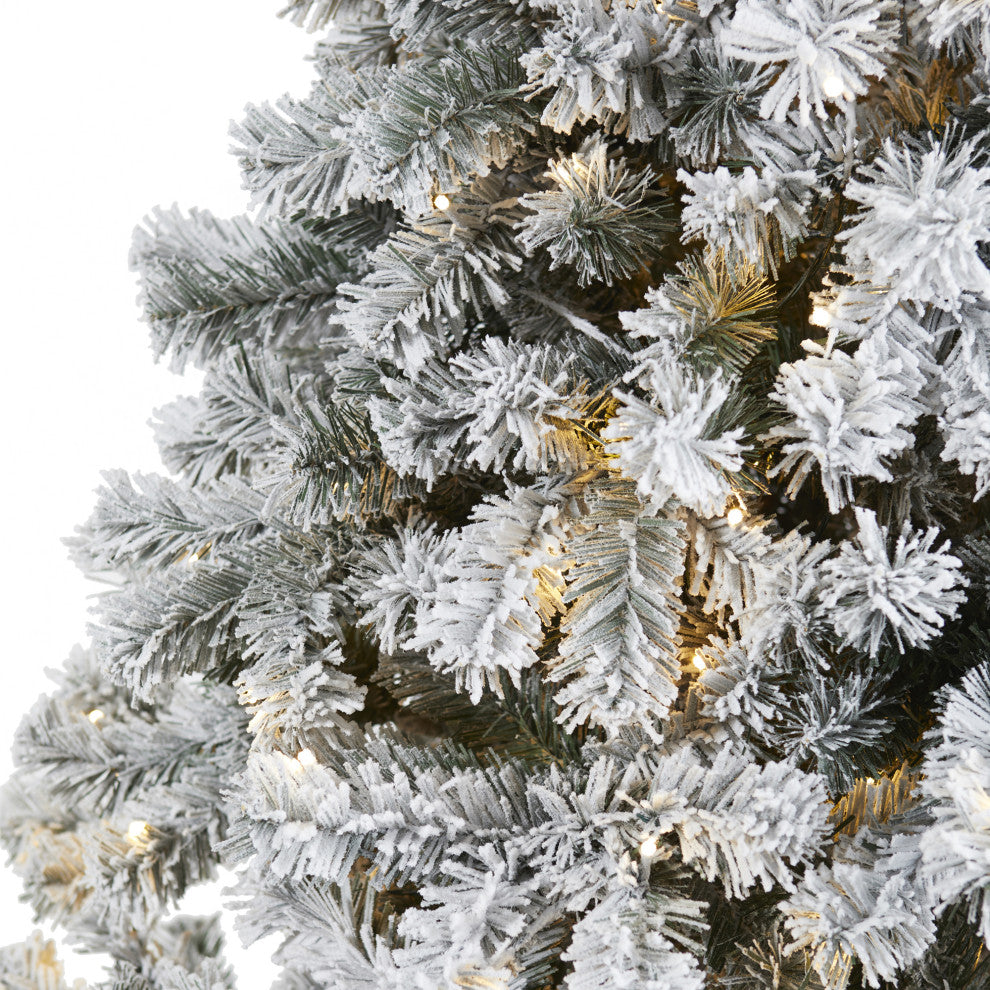 7' Flocked West Virginia Fir Artificial Christmas Tree With 350 Clear LED Lights