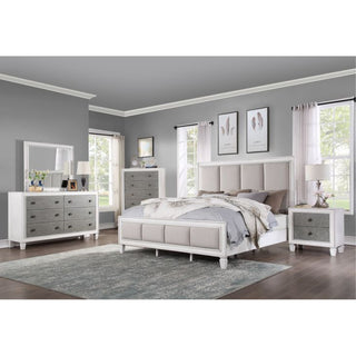 Acme Katia Queen Bed, Gray Linen & White Finish