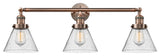 Large Cone 3-Light Bath Fixture, Seedy Glass, Antique Copper