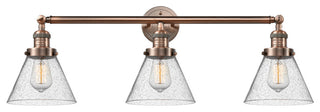 Large Cone 3-Light Bath Fixture, Seedy Glass, Antique Copper