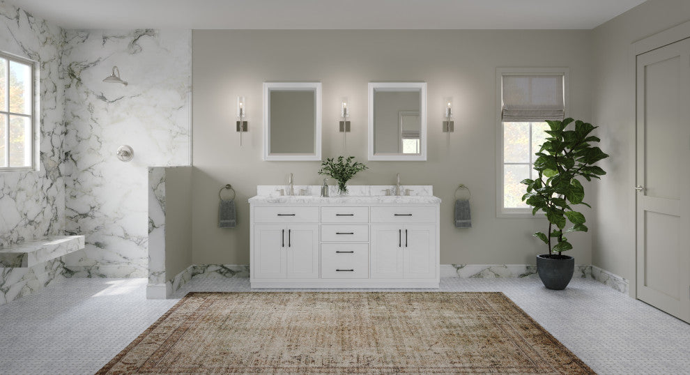 The Hudson Bathroom Vanity, White, 72", Double Sink, Freestanding