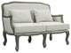 Lv01131 Loveseat With 2 Pillows, Cream Linen and Brown Finish Tania