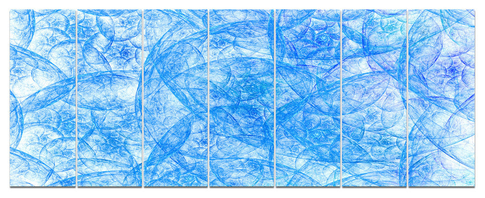 Blue Fractal Dramatic Clouds, Abstract Canvas Art Print, 83"x32", 7 Panels