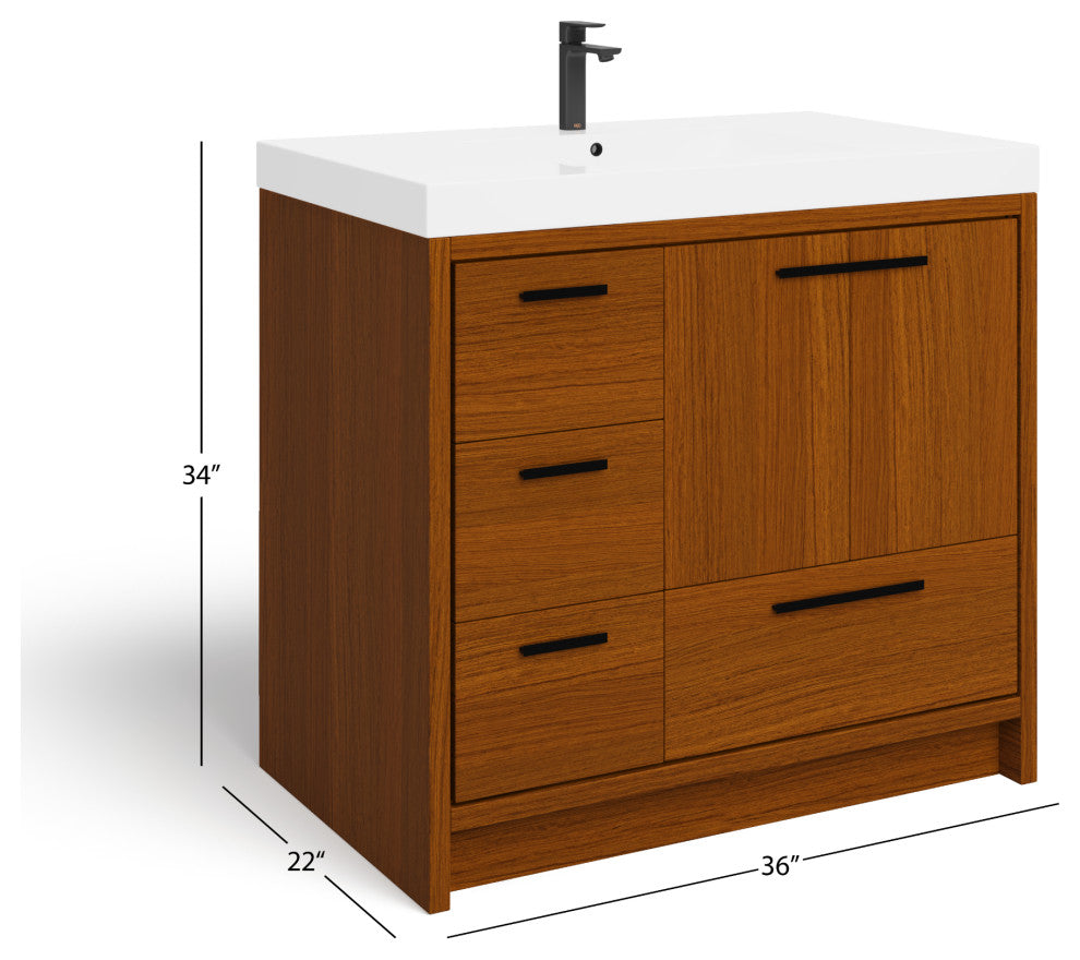 The Sacha Bathroom Vanity, Teak, 36", Single Sink, Freestanding