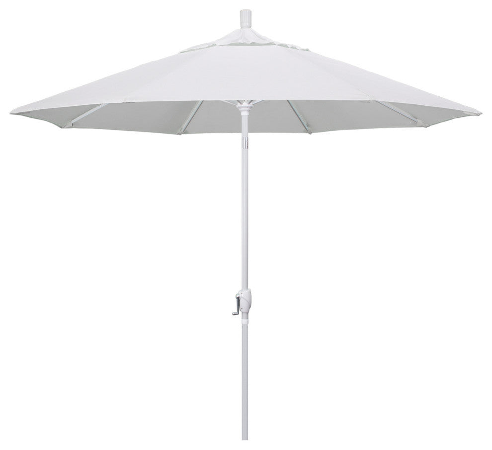 9' Matted White Push-Button Tilt Crank Aluminum Umbrella, Natural Pacifica