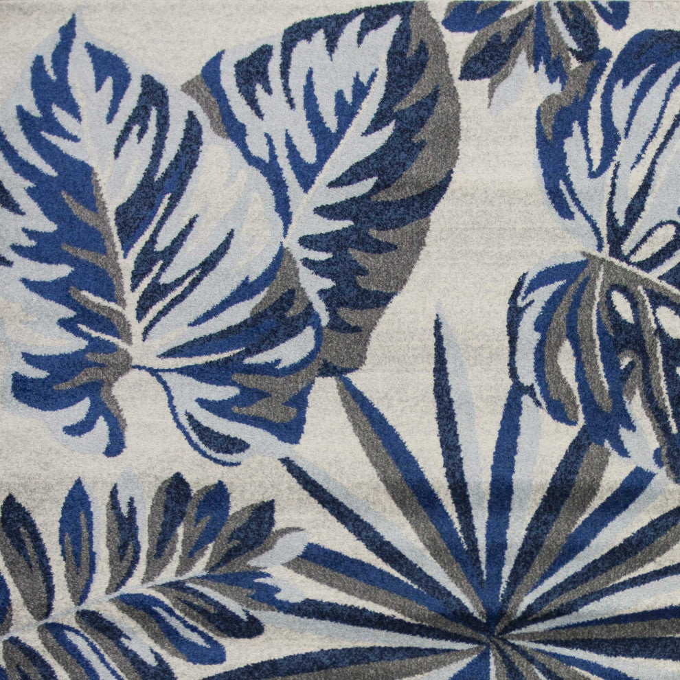 HomeRoots 5'x8' Grey Blue Machine Woven Tropical Indoor Area Rug