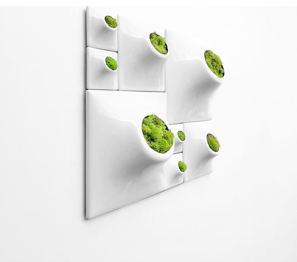Modern Wall Planter Set, Node Living Wall, Ceramic, BS2, White