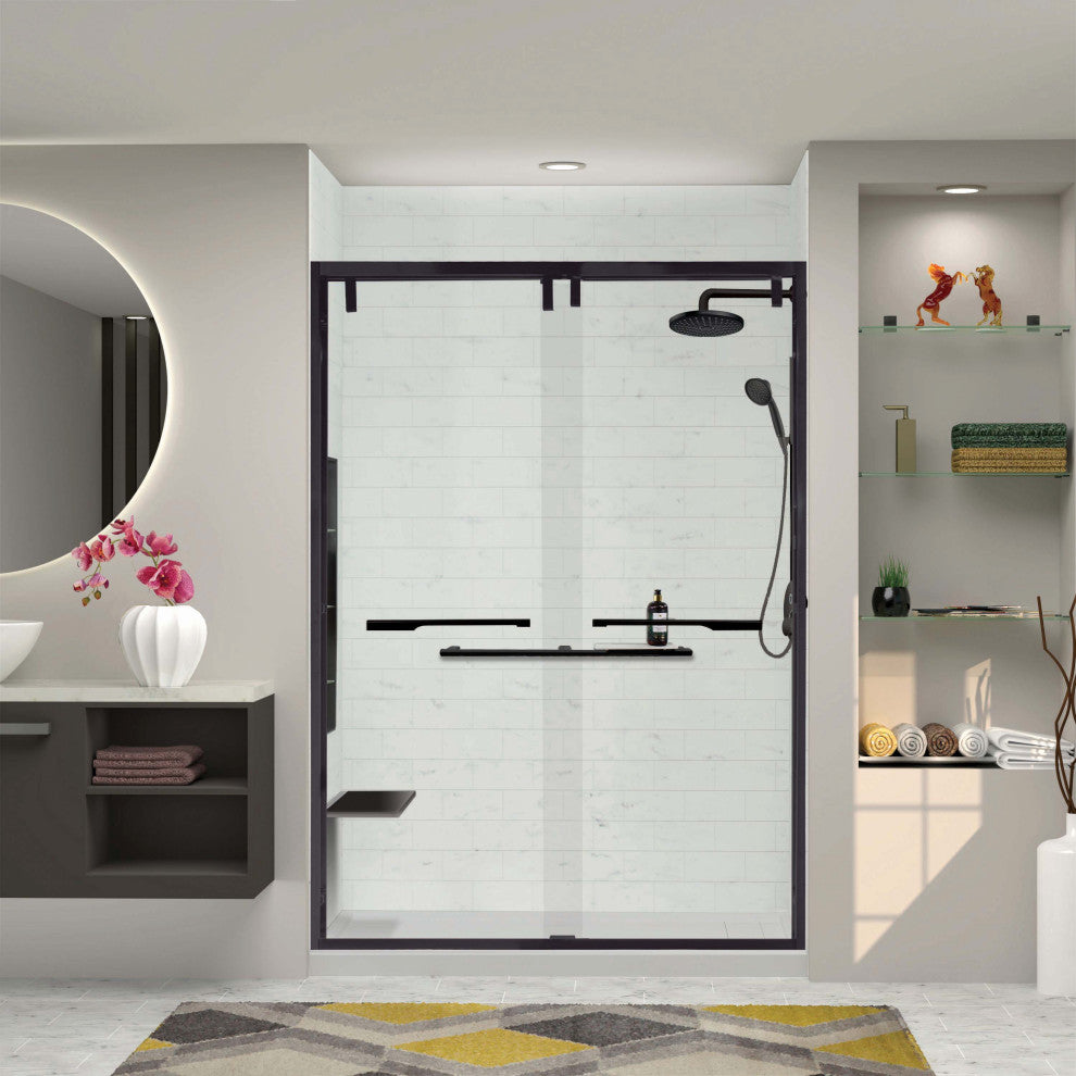 Eden 56-60" W x 80" H Shower Door, Iron Glass, Matte Black, Justin