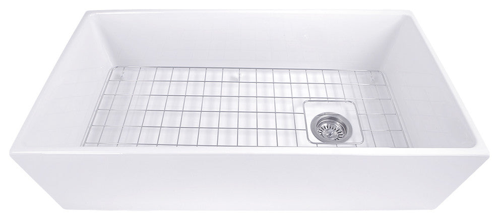 Nantucket Sinks 36" Farmhouse Fireclay Sink with Offset Drain and Grid