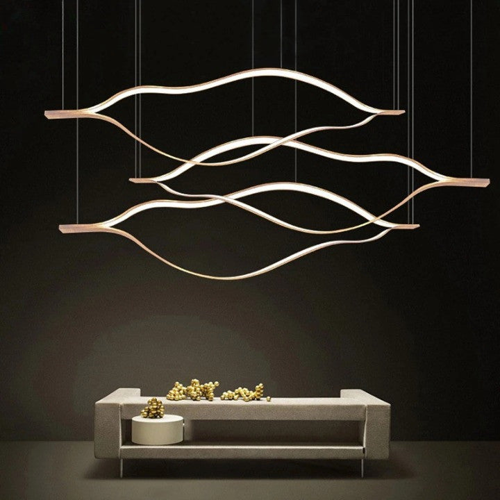 Kussnacht | Creative Gold Wave Chandelier for Dining Room, 71"