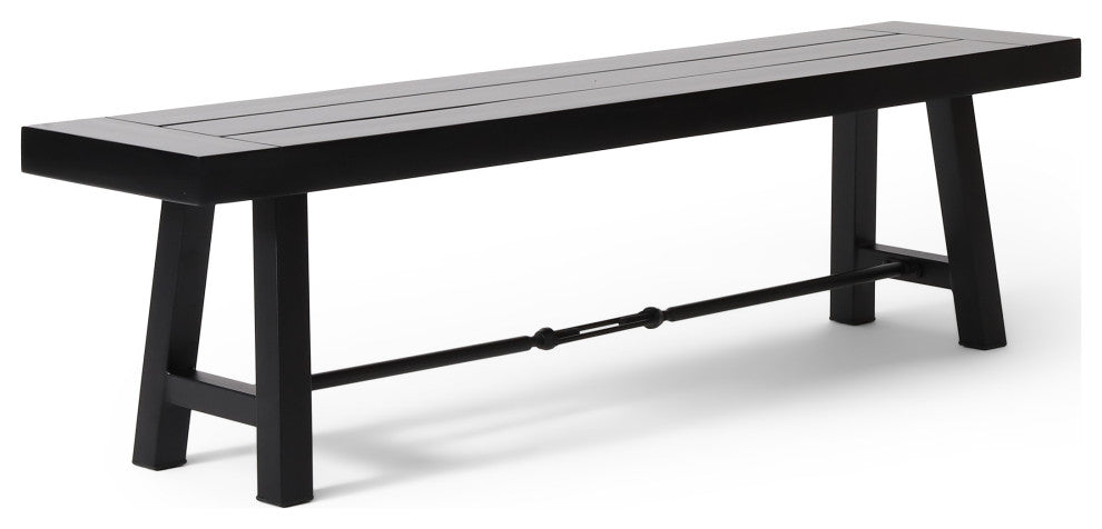 GDF Studio Cana Outdoor Teak Acacia Wood Bench With Rustic Metal Accents, Black