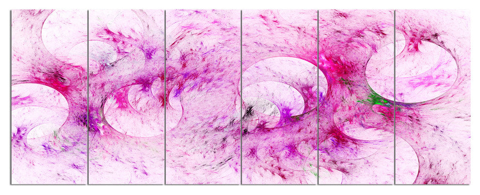 Pink White Fractal Glass Texture, Abstract Canvas Art Print, 70"x28", 6 Panels