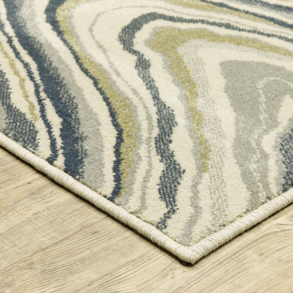 Bastian Modern Abstract Ivory/ Teal Indoor Area Rug, Ivory, 7'10"x10'