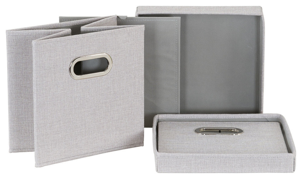 Storage Bins With Lids and Chromed Grommet Handles, Gray