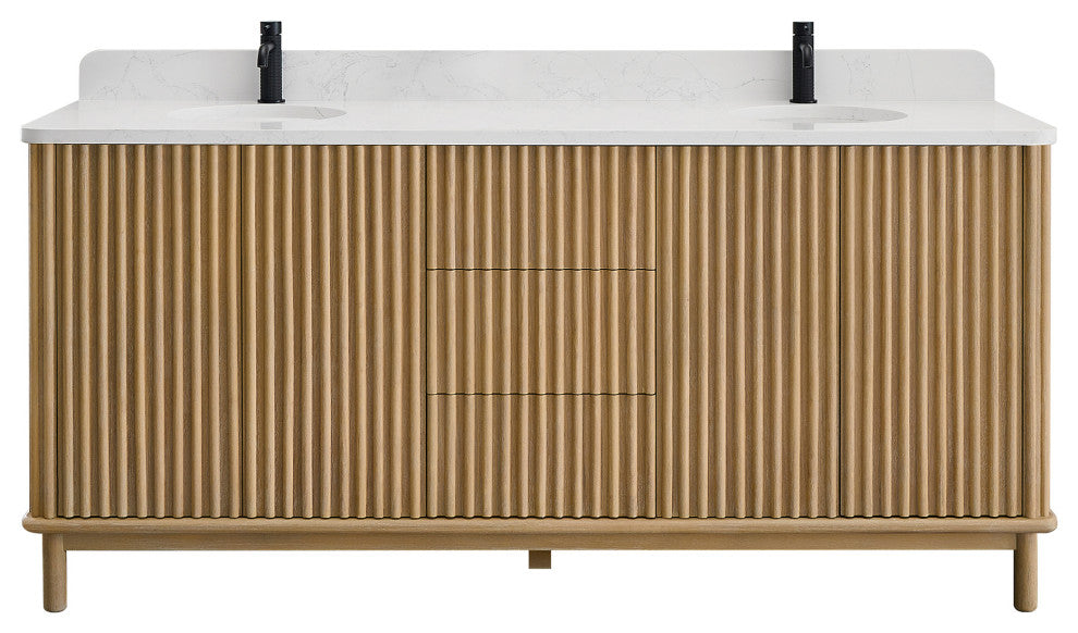 Seoul Bath Vanity, Composite Stone Top No Mirror, Washed Ash Grey, 72", Double Vanity