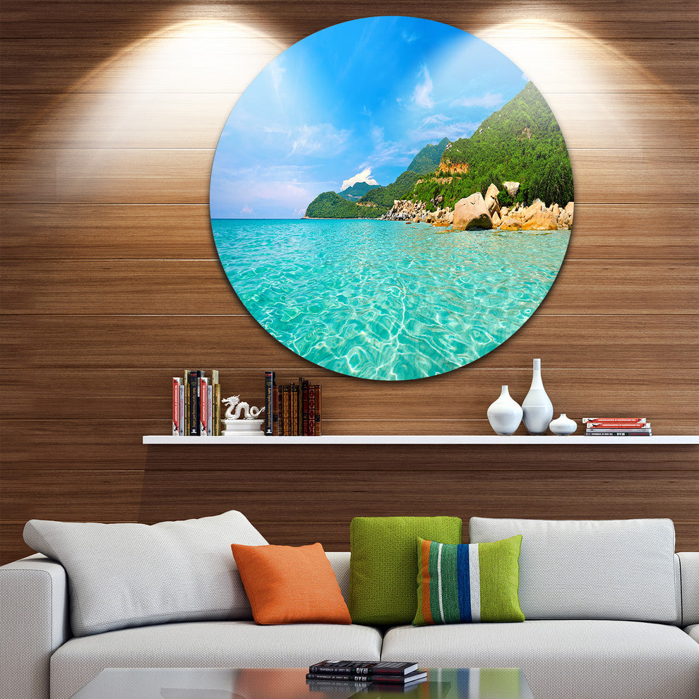 Sky Mountain And Water, Landscape Photo Disc Metal Artwork, 38"