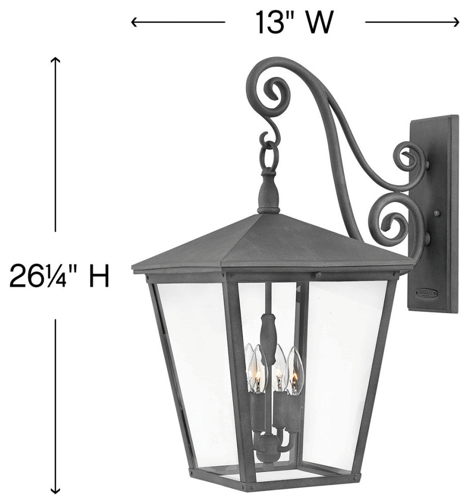 Hinkley Trellis Large Wall Mount Lantern, Aged Zinc