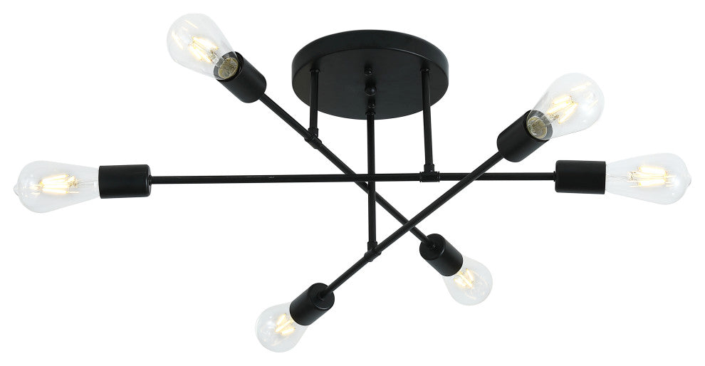 Modern Concise 6-Light Ceiling Light Sputnik Semi Flush Mount Light, Black