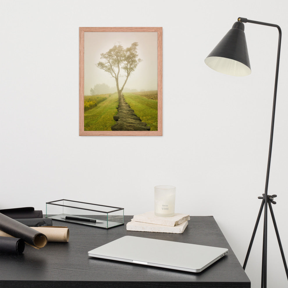 Calming Morning Rural Landscape Framed Photo Paper Wall Art Prints, Red Oak, 12" X 16"