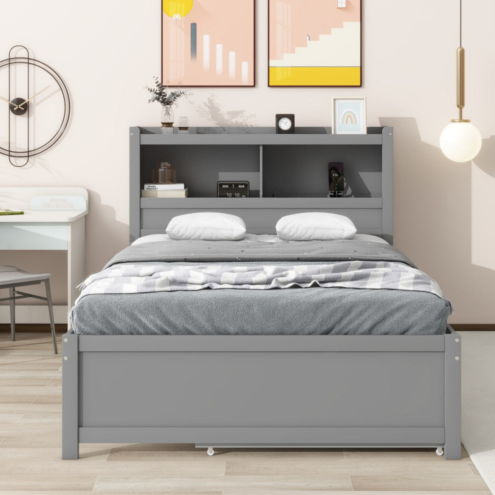 Gewnee Full Size platform bed with trundle
