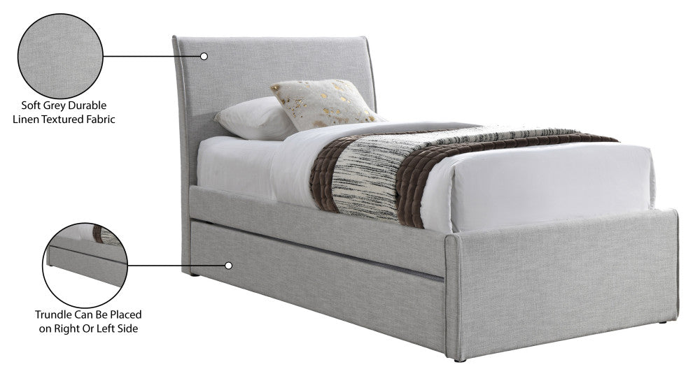 Myles Upholstered Trundle Bed, Gray, Twin, Linen Textured Fabric
