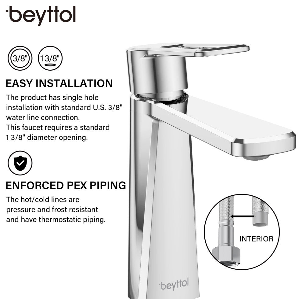 Single Handle Brass Bath Faucet, Supply line, Polish Chrome