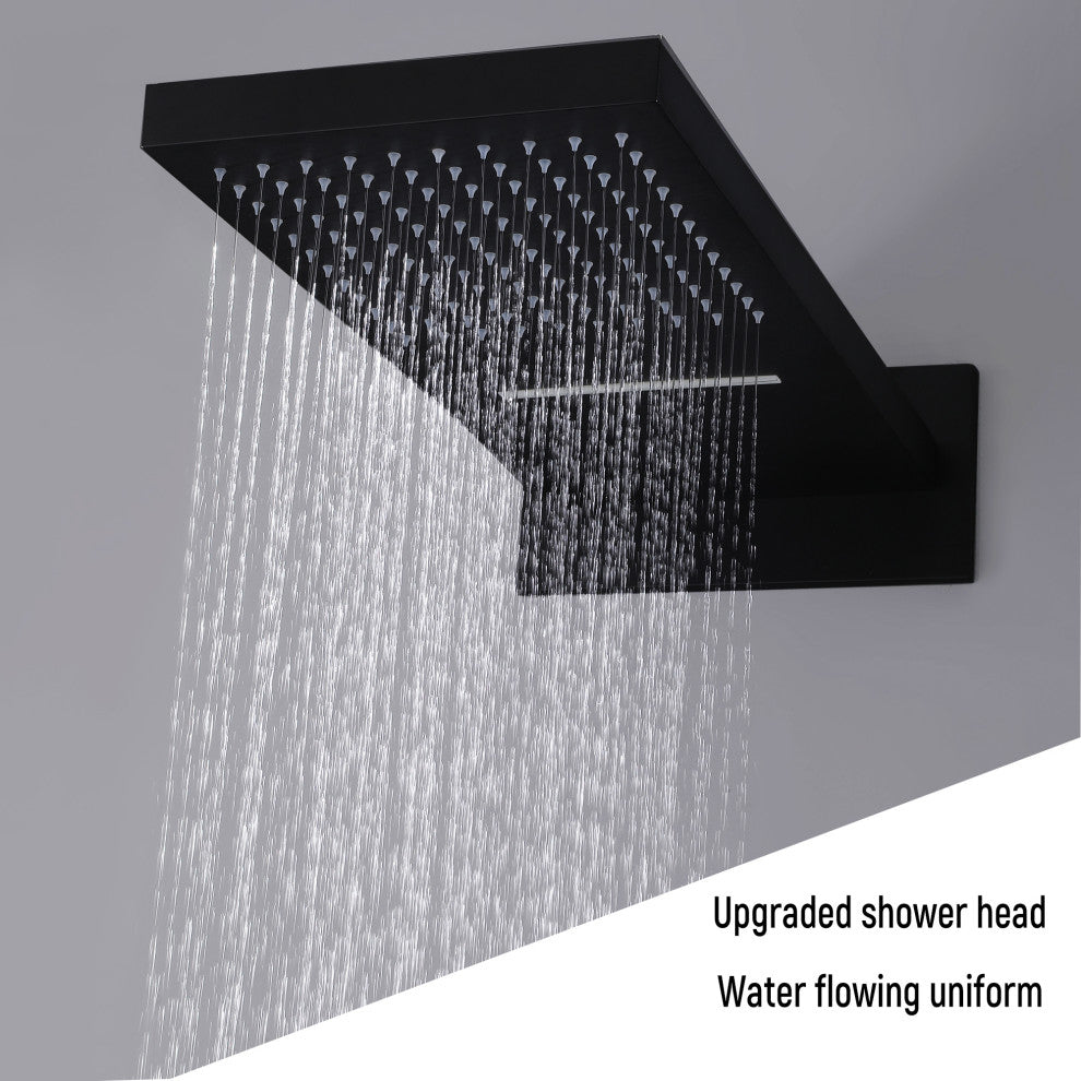Luxury Complete Shower System With Rough-In Valve, Matte Black